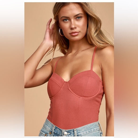 Lulus Tops - Lulu's Wow 'Em Rusty Rose Bustier Bodysuit